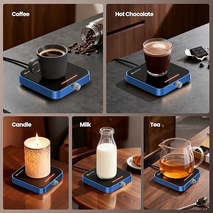 Maestri House Mug Warmer, Electric Coffee Cup Warmer for Desk with 3-Temp Settings,Auto Shut Off, Constant Temperature Heating for Beverage, Milk, Tea and Hot Chocolate at Home & Office (Blue)