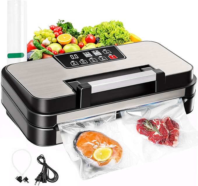 95Kpa Powerful Vacuum Sealer Machine, 11-in-1 Vacuum Sealer for Food with Double Seal, Built-in Cutter & Bag Storage, Vacuum Sealer for Dry Moist Food Preservation, Extend Freshness 8X Longer