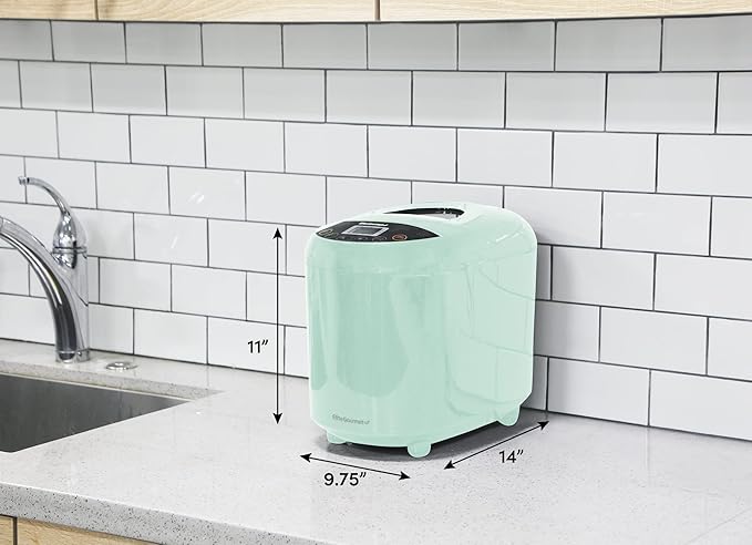 Elite Gourmet Programmable Bread Maker, 2 lb Loaf, 3 Sizes, 19 Presets incl. Gluten-Free, Dough & Jam, Delay Timer, Mint