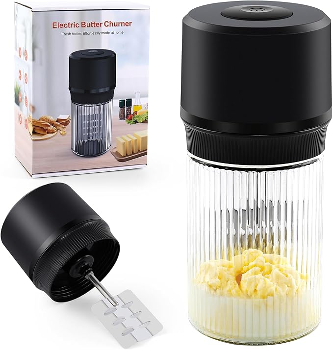 IFOLO Electric Butter Churner – One-Touch Butter Maker, 34oz Food-Grade Glass Jar with High-Speed Brushless Motor, Freshly Made in Just 5-10 Mins.