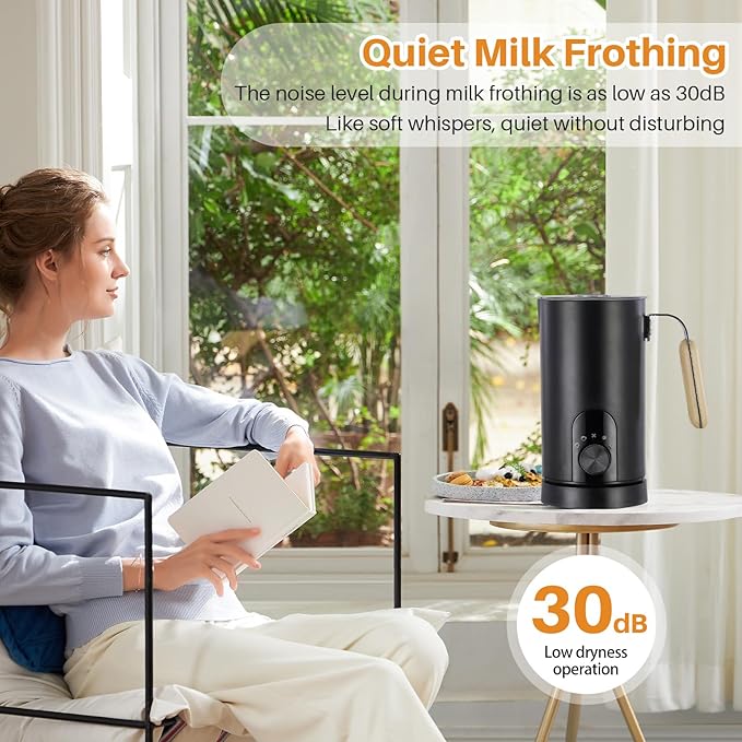 5 in 1 Electric Milk Frother Automatic Hot & Cold Foam Maker Auto Shut-Off Milk Warmer Silent Operation Fast Frothers with Comfortable Handle for Cappuccino, Hot Chocolate (Black)
