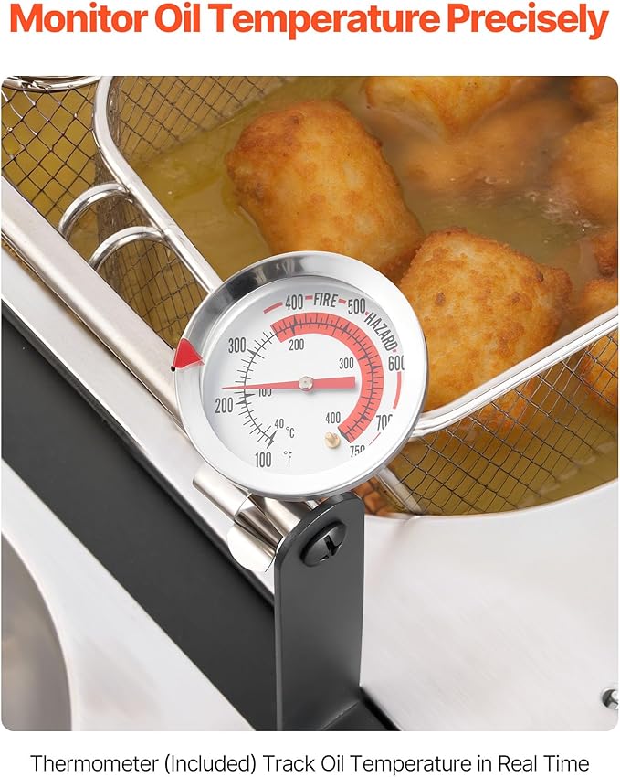VEVOR Outdoor Propane Deep Fryer, Dual-Tank 16QTx2 Large Capacity Commercial Fryer, Stainless Steel Fish Cooker with 3 Basket, Thermometer, Floor Standing Fryers for Catering Event Camping, 50,000 BTU