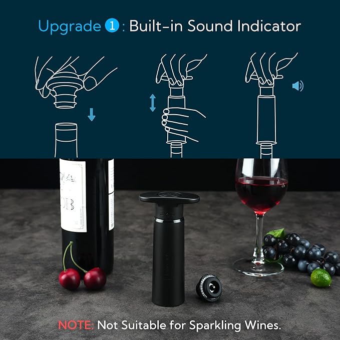 KITCHENDAO Wine Saver Pump with Sound Indicator and 2-in-1 Wine Aerator Pourer and Stopper