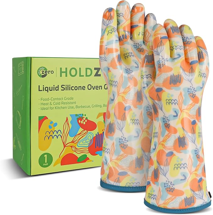 Silicone Gloves for Cooking Breathable Heat Resistant Food Grade Waterproof in Kitchen Graffiti-Art Printing Small