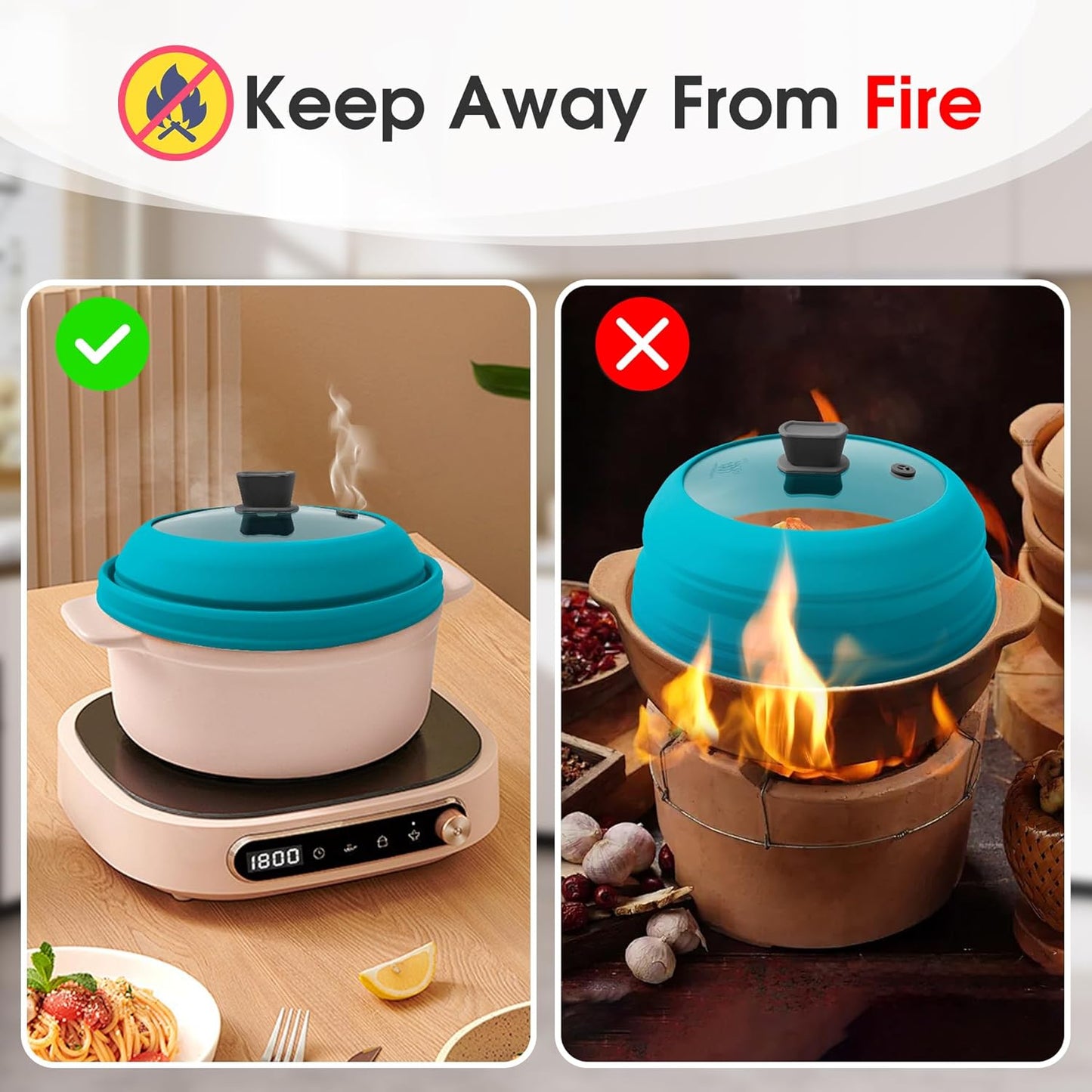Microwave Splatter Cover Glass Microwave Cover for Food Collapsible Splatter Guard Lid with Silicone Handle for Pot Plate Bowl 11.8 Inch Blue