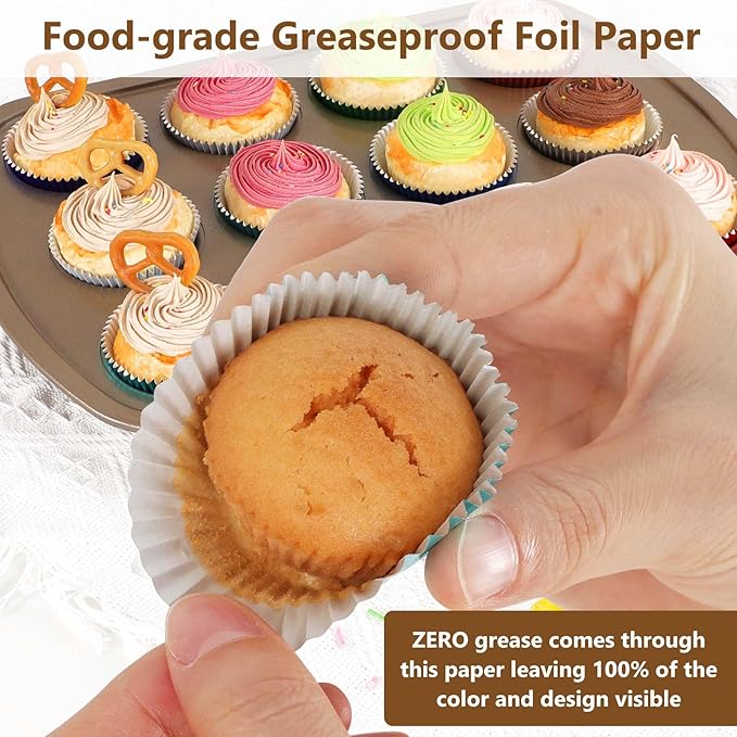Gifbera White Foil Cupcake Liners Mini Size Muffin Baking Cups 300 Count
