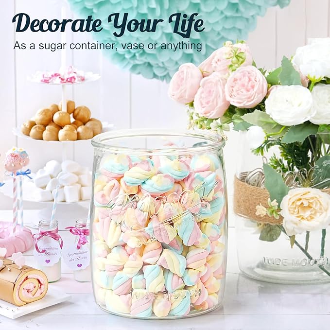2 Pack Cookie Jar, 1 Gallon Glass Jar with Airtight Lids - Large Wide Mouth Mason Jar for Kitchen Pantry& Laundry Room, Glass Apothecary Canisters Sets for Candy, Flour, Rice, Coffee, Display