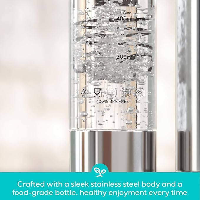 CASABREWS EDGE Soda Streaming Machine, Stainless Steel Sparkling Water Maker with Dual Safety Valves, BPA Free Bottle Soda Maker Carbonates Water, Wine, Juice, Uses 60L CO2 Carbonators (NOT Included).