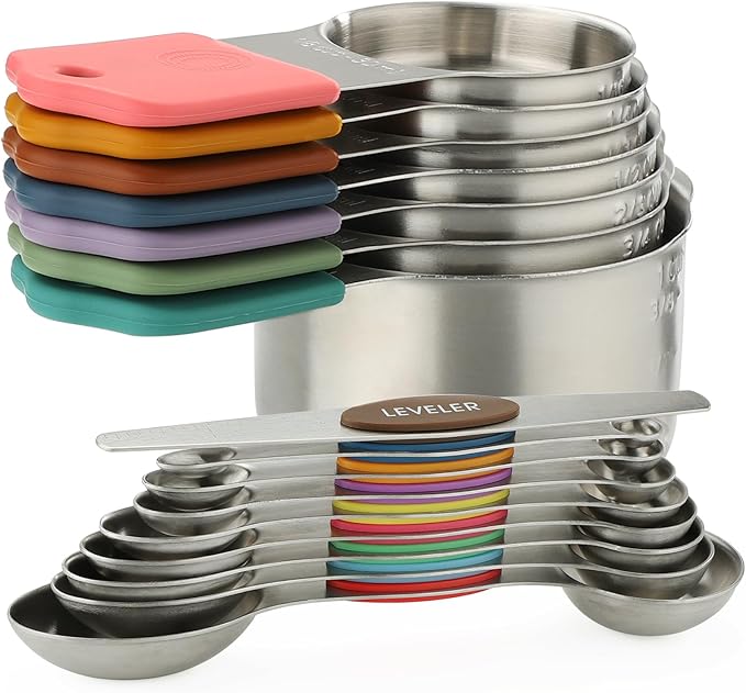 Magnetic Measuring Cups and Spoons Set of 16 Stainless Stee Stackable Nesting 7pcs Measuring Cups 9pcs Measuring Spoons for Dry and Liquid Ingredients