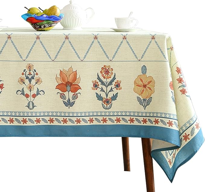 ISAENNE Designer Linen Floral Extra Long Rectangle Tablecloth,Light Green Farmhouse Durable Table Cloth,Washable Decor Tablecloths for Dining Kitchen Thanksgiving Christmas,67"*118"-Floralsea B