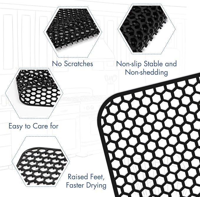 Bestjing Silicone Sink Protectors for Kitchen Sink - 28.4"x 14.3" Kitchen Protector Accessory, Non-Slip Heat Resistan Mat for Bottom of Farmhouse Stainless Steel Porcelain, Black