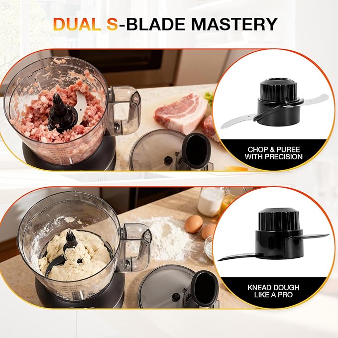 12 Cup Smart Food Processor, Electric Food Chopper Slicer with French-Fry Slicing Shredding Chopping Kneading Cutter, For Meat, Vegetable, Fries, Cheese, Meat & Veggie Prep, Puree