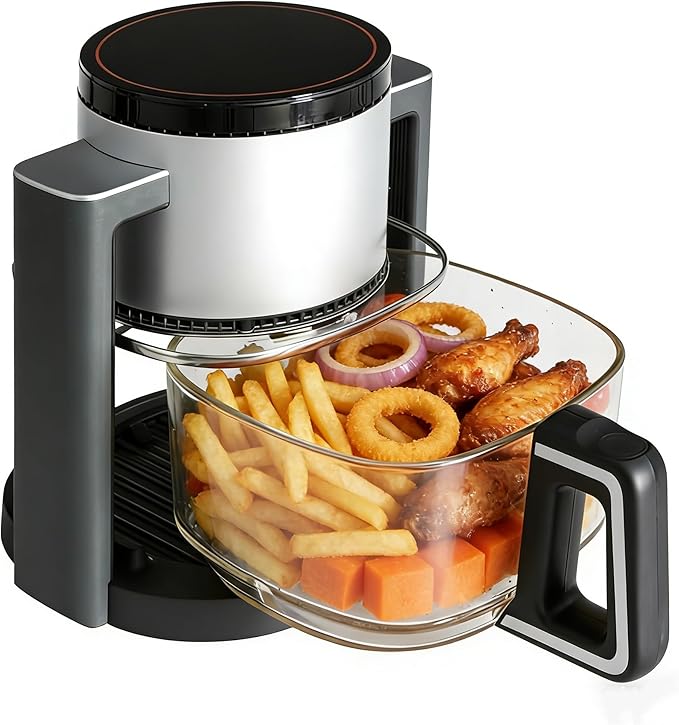 HealSmart 10-in-1 Glass Air Fryer, 4.7QT Non-Toxic Healthy Air Fryer with Rapid Air Crisping Technology, Versatile Functions for Bake, Roast, Dehydrate & Reheat, Nonstick & Dishwasher Safe Design