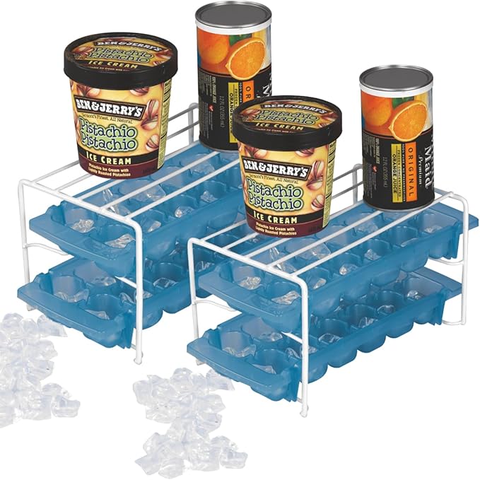 Better Houseware Ice Tray Organizer Shelf for Freezer, White Coated Steel Ice Cube Tray Rack, Stackable Freezer Shelf for Ice Tray Storage, Fridge Organizer for Space Saving, 2 Set