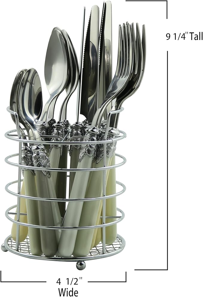 The Original Brink House Baroque Bone Mix & Match Stainless Steel Cutlery Set with Assorted Handles / 16 pieces with Metal Stand/Lifestyle utensils set for home, first apartment, dorm, fine dining