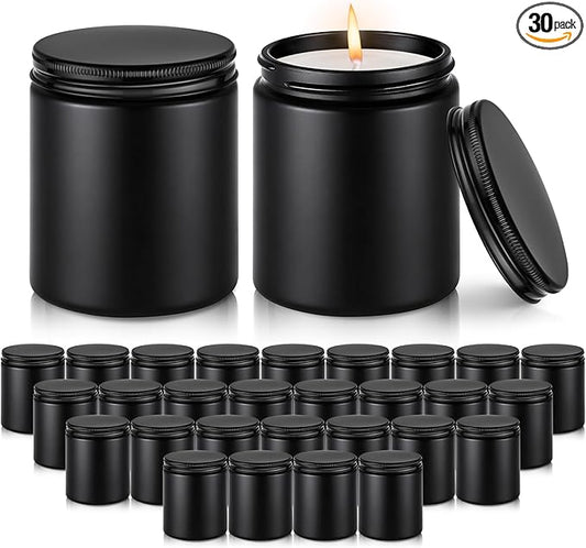 Tecohouse 8oz Black Glass Jars with Lids, 30 Pack Candle Jars with Blank Labels, 250g Wide Mouth | Lotion Container for Sample, Cream, Lotion, Honey, Powder, Jelly | Home & Beauty