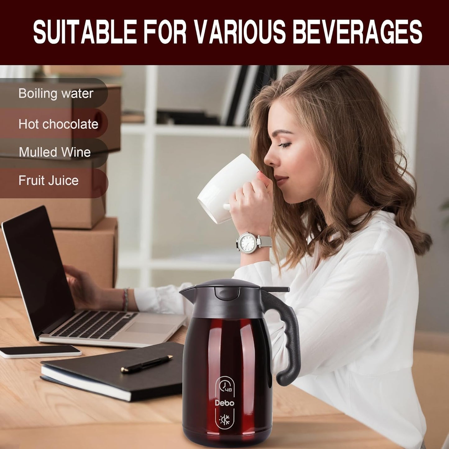 Thermal Coffee Carafe-56oz vacuum Coffee Carafe For Keeping Hot Liquids,Coffee Carafe,Thermal Stainless Steel, Coffee Carafes Press On Lid, Coffee Dispenser Bpa Free .(1.6l) Red