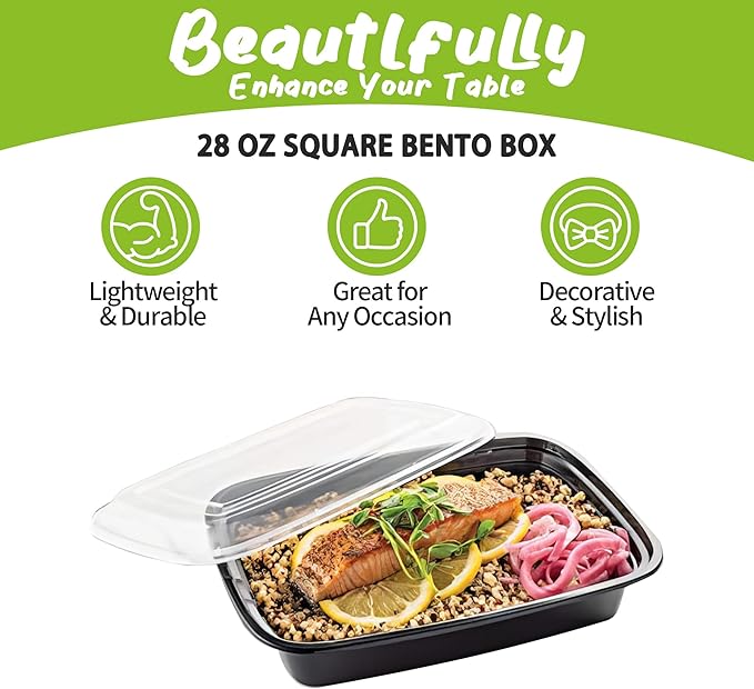 POPMISOLER 150 Pack Stackable Meal Prep Bowl Containers, 28oz Thick Food Storage Containers with Lids, Reusable Plastic,Disposable Bento Box,Stackable,Microwave/Freezer/Dishwasher Safe