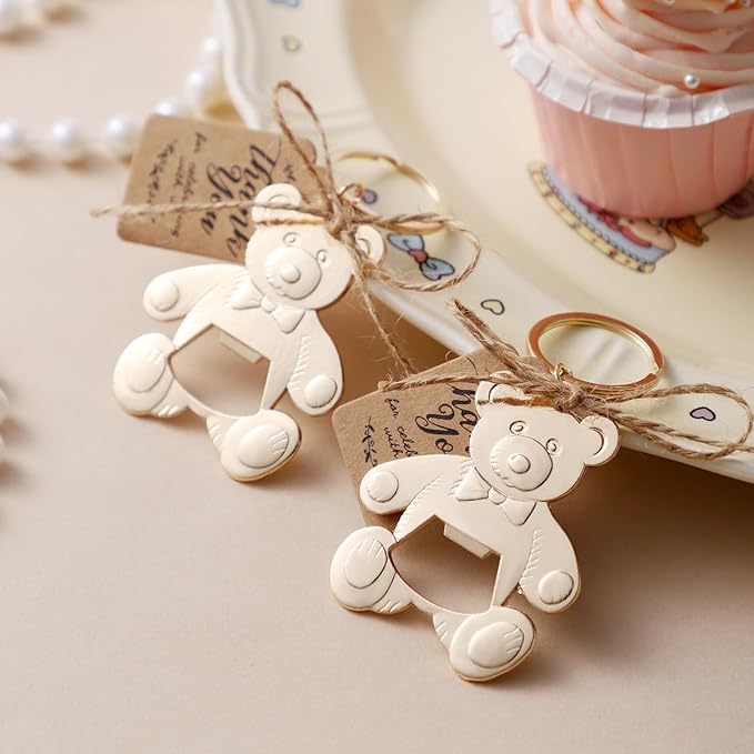 Bottle Openers Baby Shower Return Favors for Guests Cute Bottle Opener Decorations and Souvenirs with Organza Bags Tags for Theme Party Favors (Retro Style,73 pieces) (Teddy bear)