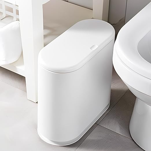 Sooyee 10 Liter Rectangular Plastic Trash Can Wastebasket with Press Type Lid,2.4 Gallon Garbage Container Bin for Bathroom,Powder Room,Bedroom,Kitchen,Craft Room,Office (Cream White)