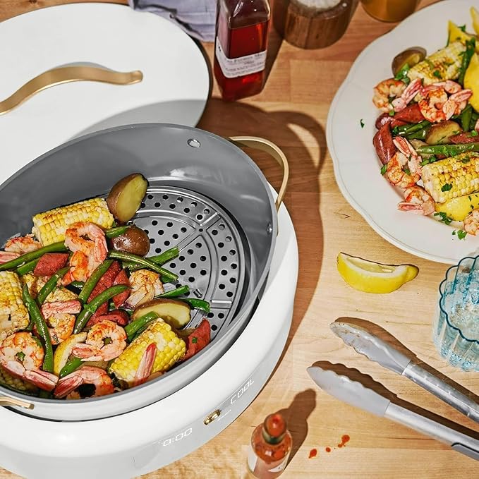 Beautiful 10-in-1, 6-Qt Electric Multi-Cooker | Programmable Touch Display | 7 Presets up to 400 °F | Sear Slow-Cook Steam Rice Warm | Oven-Safe Pot & Lid (White)