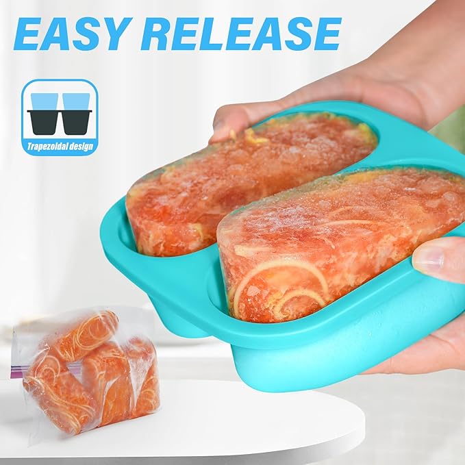 Mossime Silicone Soup Freezer Molds: 1 Cup Silicone Freezer Trays with Lid - 4 Packs Easy Release Soup Freezer Containers - 250ml 125ml Portion Large Cubes for Ice Soup (4, Blue/Yellow)