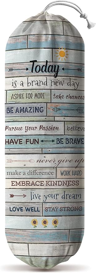 Hglian Inspirational Grocery Bag Storage Dispenser Today Is A New Day Quotes Plastic Bag Holder Organizer Container for Shopping Trash bags -Teal Motivational Kitchen Décor Canvas Art 23x9