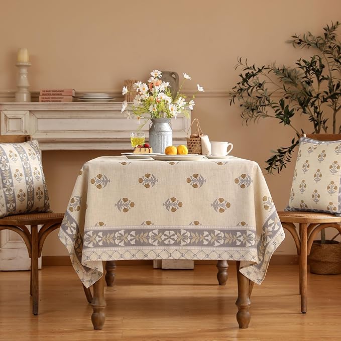 patdrea Designer Beige Extra Long Tablecloth for Rectangle Table,Elegant Linen Floral Pattern French Table Cloth,Decor Cover for Kitchen Dining Christmas,Thanksgiving,Party,67"x118"-Istana a