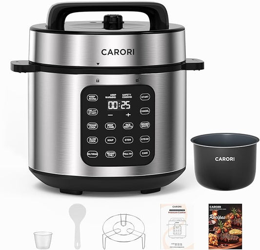 6Qt Electric Pressure Cooker, 9-in-1 Programmable with IMD Touchscreen, Rice Cooker, Slow Cook, Steam, Sauté, Warmer, 24H Delay Start, Non-Stick Ceramic Pot, 1000W, Silver