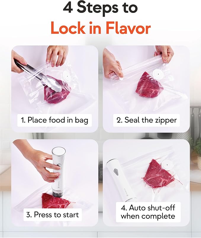 Reusable Vacuum Sealer Bags for Food, XXL 10 Pack (30 x 49 cm / 11.8 x 19.3 in) – BPA‐Free Leak‐Proof Zip Bags with Air Valve, Freezer & Sous Vide Safe, Works with Handheld Sealers