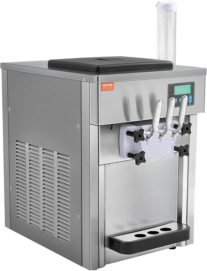 VEVOR Commercial Ice Cream Machine, 21 QT/H Soft Serve Ice Cream Maker with LCD Panel Auto Clean 3-Flavor Pre-cooling for Restaurant Snack Bar