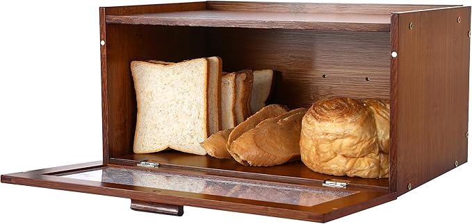 ETMI Vintage Bread Box for Kitchen Countertop - Retro Brown Bread Storage Box Breadbox