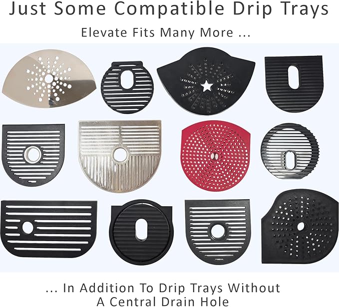 Elevate Anti-Splash Cup Riser Accessory for most Keurig K-cup, Cuisinart Single Serve, and other Coffee Makers, Adjustable for Cup Size and Drip Tray Type (Black with Dark Gray).