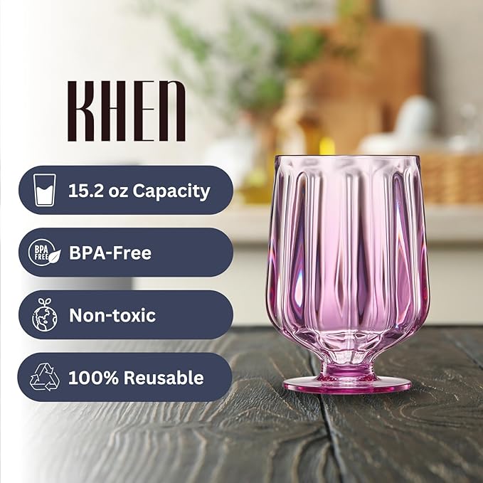 15oz Unbreakable Premium Drinking Glasses Set of 4 - Super Grade Acrylic Plastic - Perfect For Gifts - European Style Shatterproof BPA-free Glassware Dishwasher-Safe, Indoor & Outdoor (Purple-Lilac)