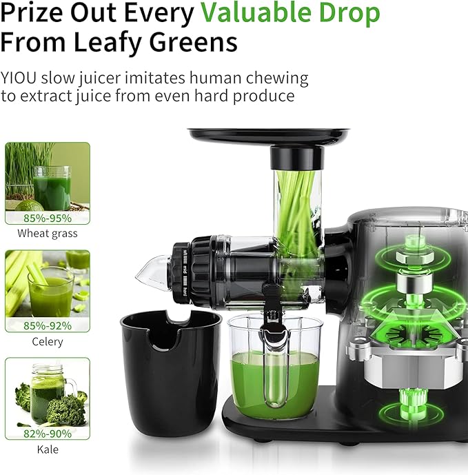 Juicer Machines, Cold Press Slow Masticating Juicer Easy to Clean with 3 Modes Vegetable and Fruit Juicer Extractor BPA-free High Hardness Tritan Material Slow Juicer, black (SJ-Black)