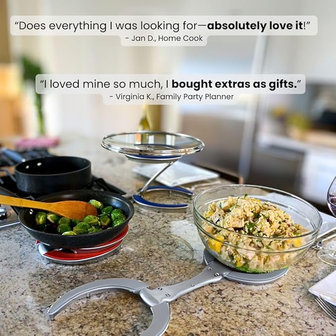 Trivae Pot Lid Holder – 4-in-1 Pot Lid Holder While Cooking, Pan Lid Holder, Trivet & Cake Stand – Versatile Kitchen Tool for Hot Pots, Serving & Display – Space-Saving, Heat-Resistant Stand