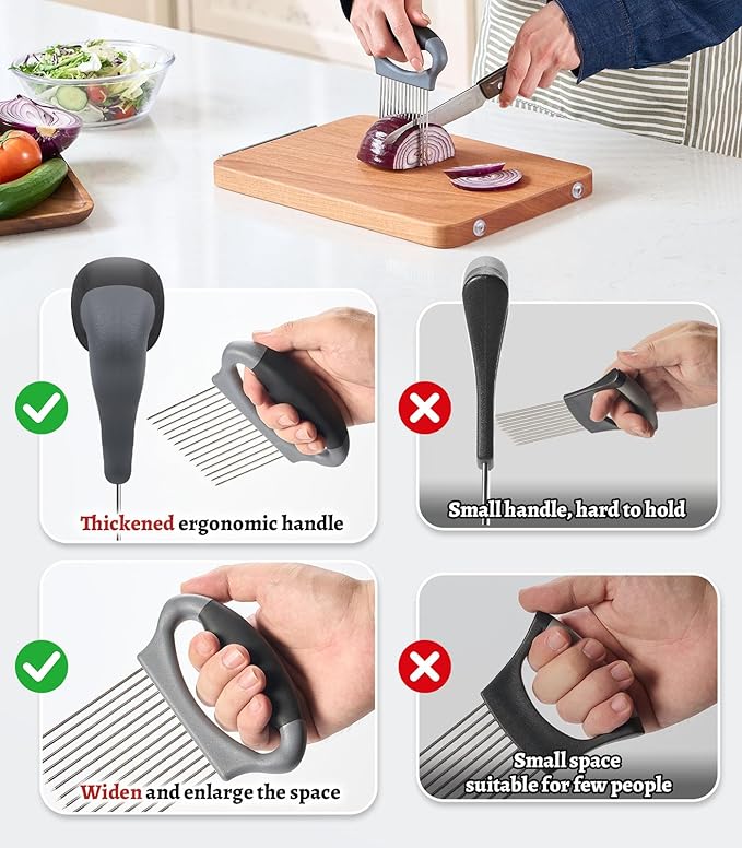 Onion Holder for Slicing Large Stainless Steel Vegetable Chopper - Multi-Purpose Onion Slicer, Tomato Slicer, Food Cutter Assistant Tool for Potato, Avocados, Eggs, Lemon, Fruit & Meat Tenderizer