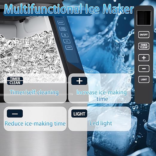 Commercial Ice Machine, 100LBS/Day Stainless Steel Freestanding Large Ice Maker, 36 Cubes in 11Mins, 24H Timer, Self-Cleaning, Ideal for Restaurant, Bars, Home and Offices