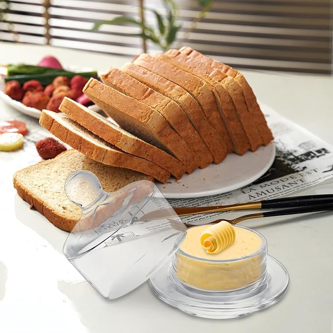 4 PCS Clear Glass Butter Dish with Lid Mini Butter Cloche Clear Small Butter Dish with Cover Glass Butter Keeper with Lid and Handle Crystal Butter Serving Container for Candy, Dessert, Jam