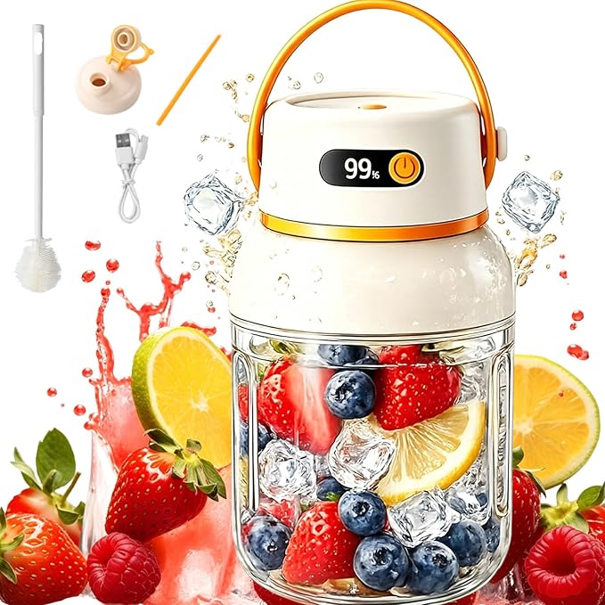 Portable Electric Juicer Cup with Zero Cord Hassle, Leakproof USB-C Rechargeable with Dual Lid Design, Personal Portable Juicer Blender for Gym, Office, Travel and Outdoors (1000ml/33.81oz)