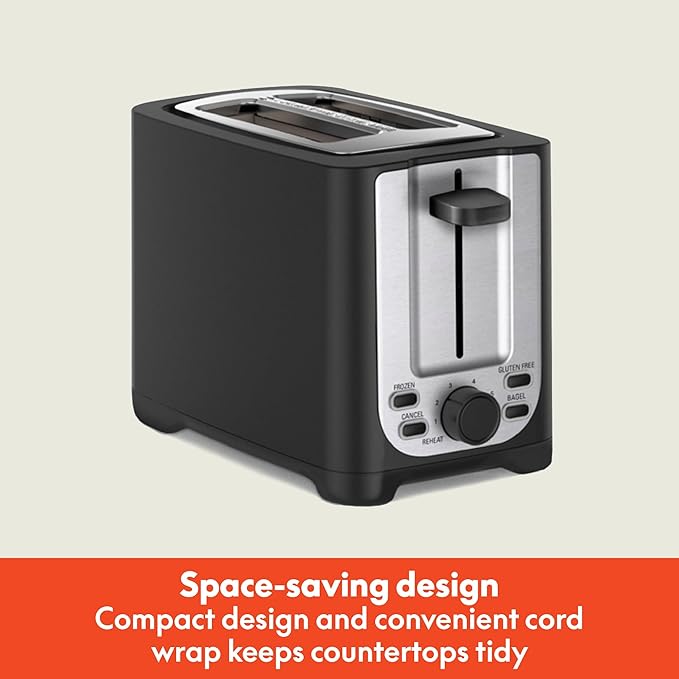 bella 2 Slice Toaster with Auto Shut Off - Extra Wide Slots & Removable Crumb Tray and Cancel, Defrost & Reheat Function - Toast Bread, Bagel & Waffle, Black