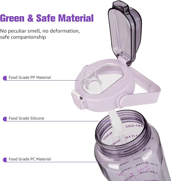 Half Gallon Water Bottle with Sleeve, 64OZ Motivational Water Bottle with Straw & Time Marker, BPA Free Leakproof Large Sports Water Bottle, Reusable Water Jug for Workout Gym Sport
