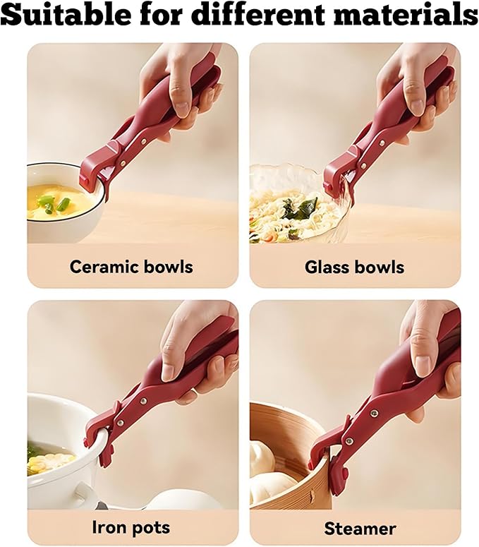 Hot Plate Grippers, Hot Plate Gripper Lifters Tongs, Multi-function Anti-Scald Bowl Clip, Silicone Non-slip Hot Dish Plate Holder, Kitchen Utensil for Bowls,Pans,Dishes (Red-2pcs)