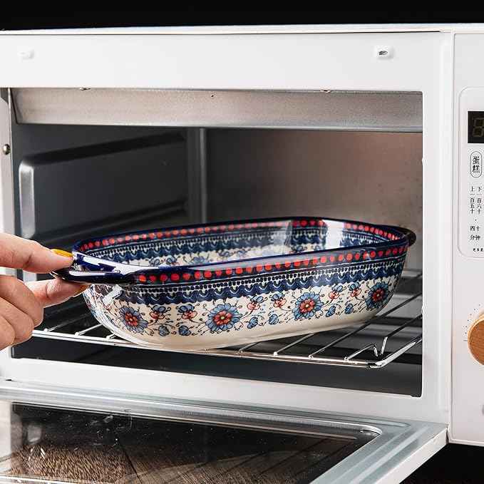 Baking Dish Ceramic Baking Pan Blue Casserole Dish Rectangular Baking Set 2pcs Bakeware Sets Single Serving Size Lasagna Pan Baking Dishes for oven (Blue plasma grass)