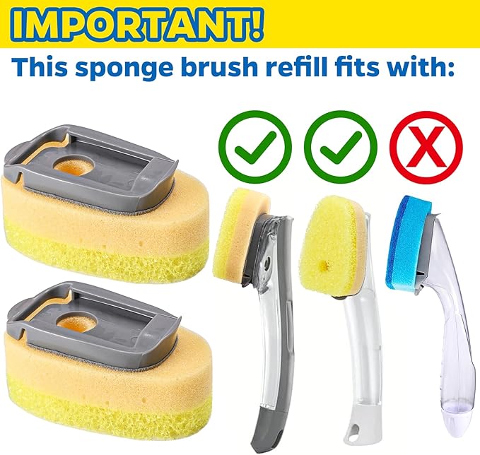 Sponge Dishwand Brush Refills for Scotch-Brite Dishwand - 10 Pack Dish Soap Non-Scratch Brush Refills for Nonstick Pots and Pans, Glass & Tubs (Yellow)