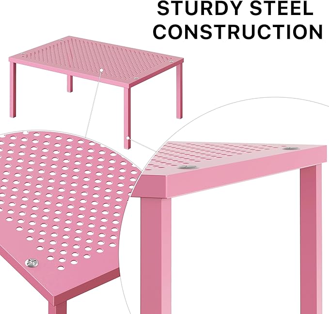 Simple Houseware Expandable Stackable Kitchen Counter Shelf Organizer, Pink, Metal Top, 11.25 in L x 7.9 in W x 5.4 in H