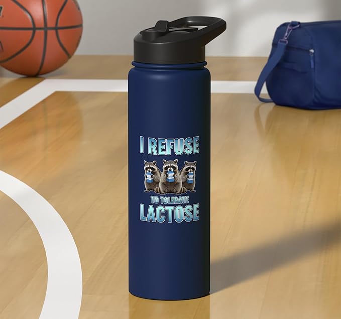I Refuse To Tolerate Lactose Funny Raccoon Humor Stainless Steel Insulated Water Bottle