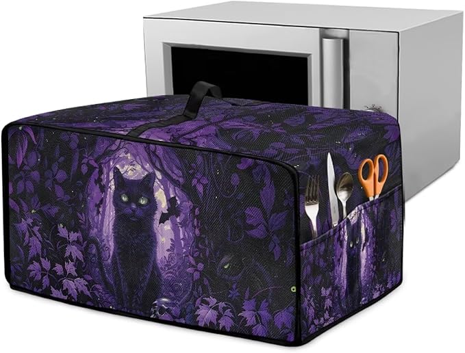Countertop Convection Oven Cover Decorative and Protective Air Fryer Toaster Oven Dust Cover for Home Kitchen Indoor Decor, M, Black Cat Skull Bat Violet Forest Halloween
