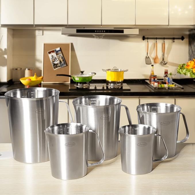 Newness Stainless Steel Measuring Cup, Metal Measuring Cup with Handle (Upgraded, 3 Marking Including Cup/ML/Ounce Scale), 16 Ounces (0.5 Liter, 2 Cup) (Pack of 2)