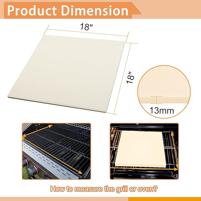 18'' Square Pizza Stone Extra Large Pizza Stone Baking Stone Cordierite Bread Stone for Oven and Grill, Thermal Shock Resistant Cooking Stoneware